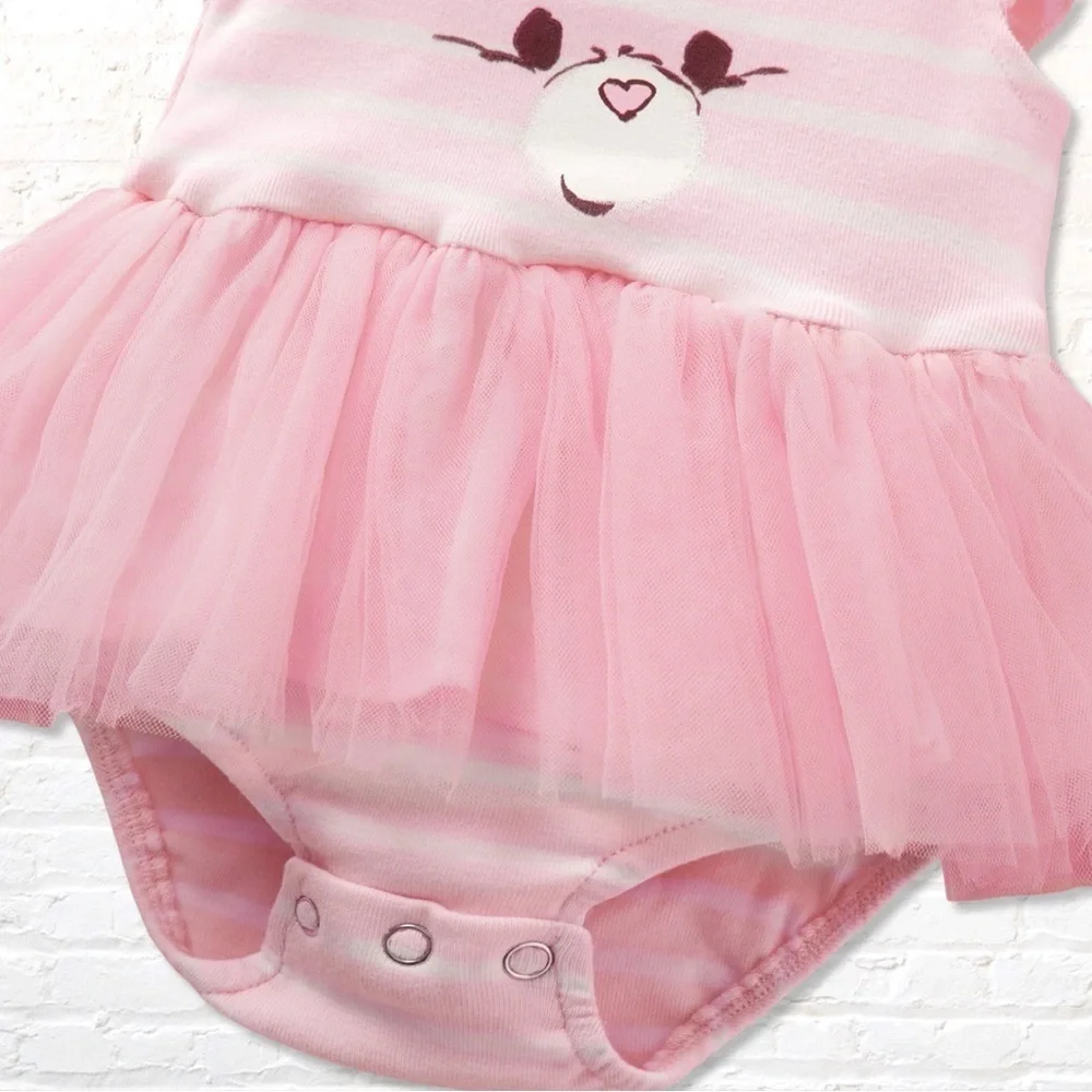 Care Bears Baby Girl Cheer Bear Pink Striped Tutu Romper 0-3months